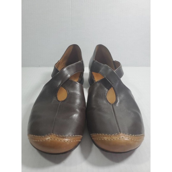 Antonio Milani Leather Slip On Flats Size 10 Criss Cross Strap Colorblock Brown - Picture 3 of 11